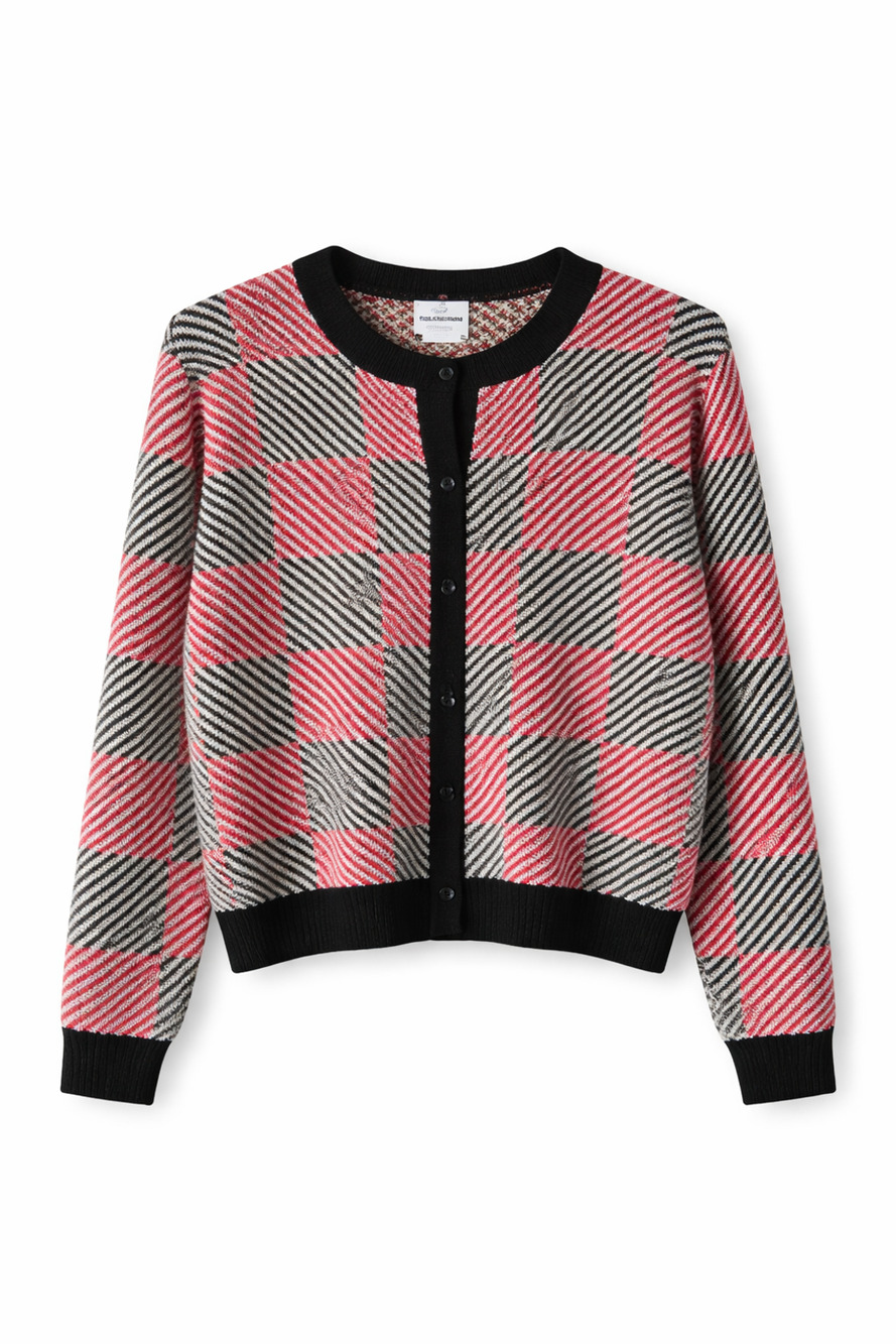 Textured Plaid Knit Cardigan Sweater Button Front Cozy Layering BonWorth XL